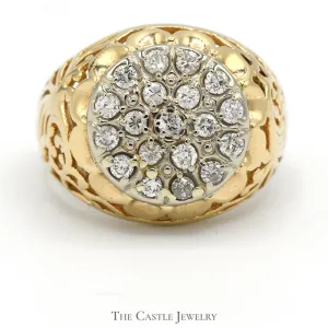 1cttw Kentucky Diamond Cluster Ring in 14k Yellow Gold Filigree Mounting