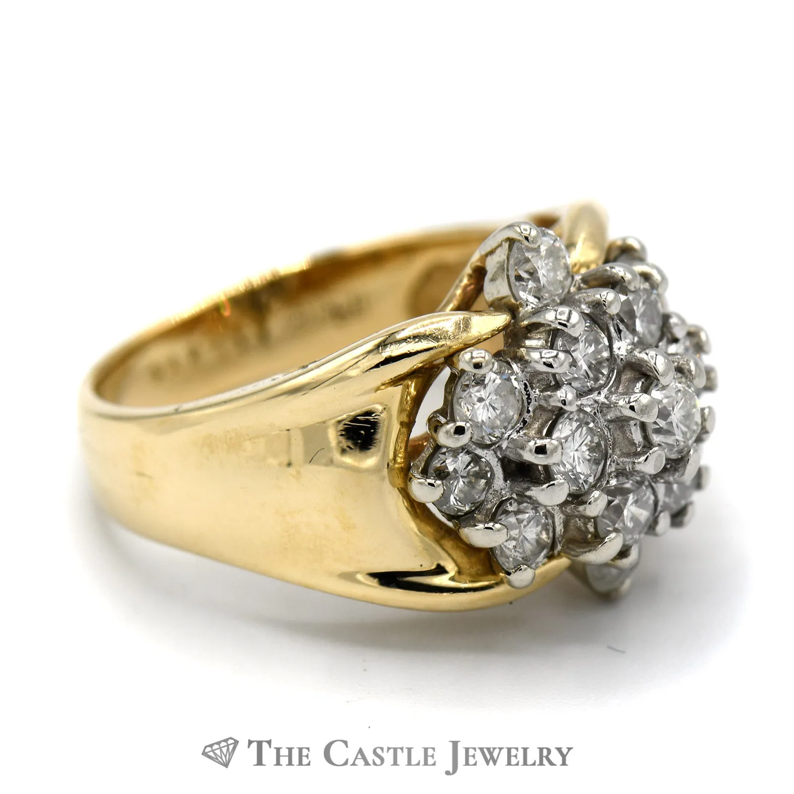 1cttw Marquise Shaped Round Diamond Cluster Ring in 14k Yellow Gold