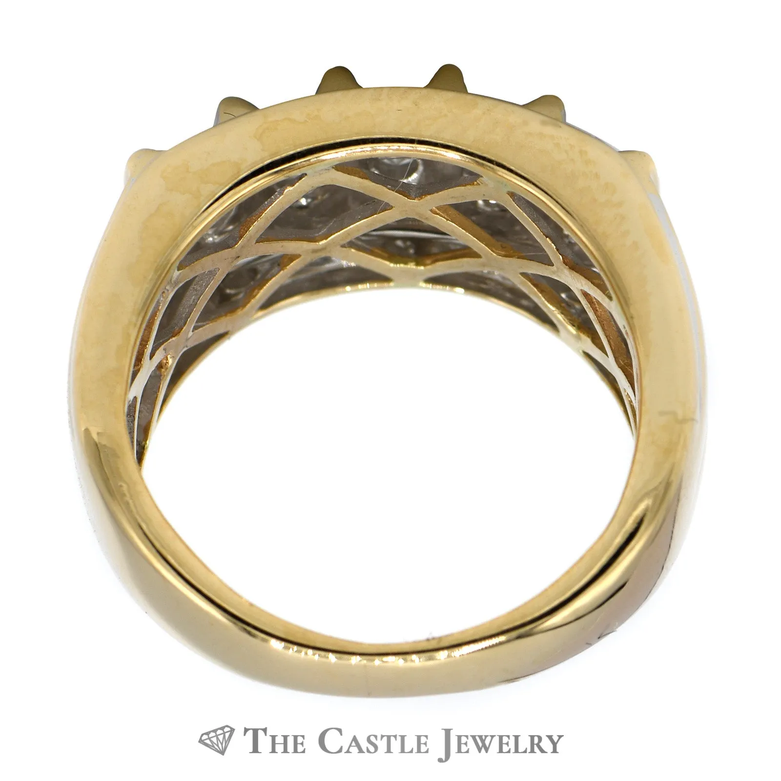 1cttw Men's Diamond Cluster Ring with Vertical and Horizontal Rows in 14k Yellow Gold