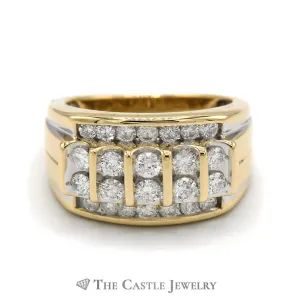 1cttw Men's Diamond Cluster Ring with Vertical and Horizontal Rows in 14k Yellow Gold