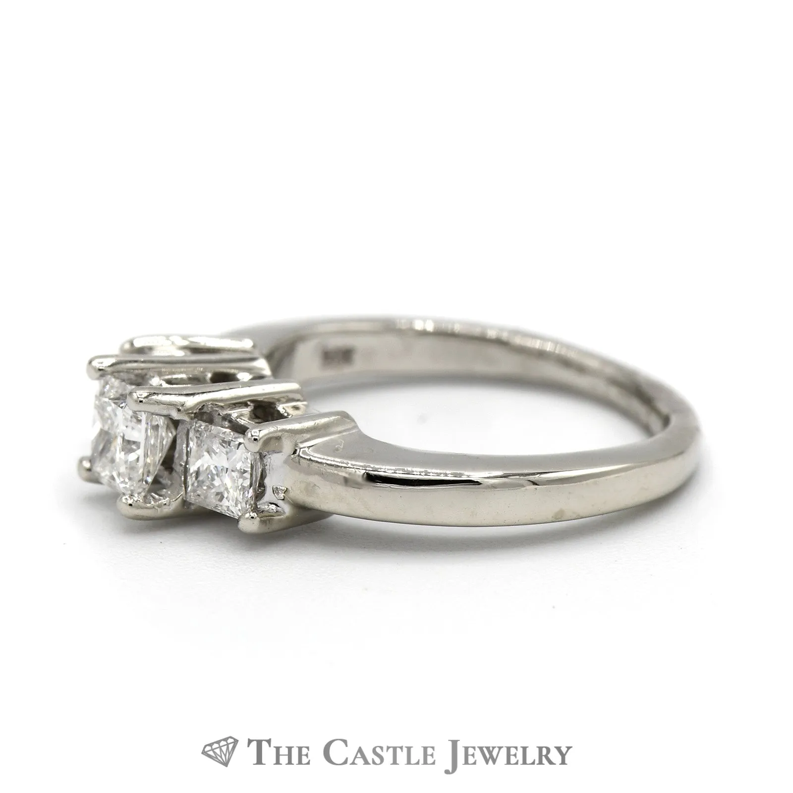 1cttw Princess Cut Diamond Three Stone Engagement Ring in 14k White Gold