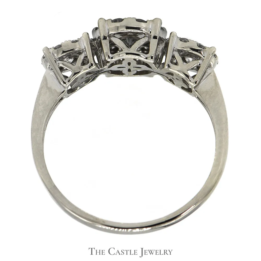 1cttw Triple Round Diamond Cluster Ring in Platinum