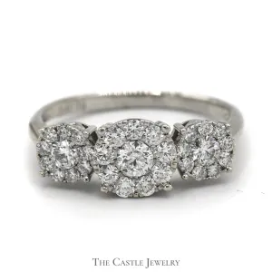 1cttw Triple Round Diamond Cluster Ring in Platinum