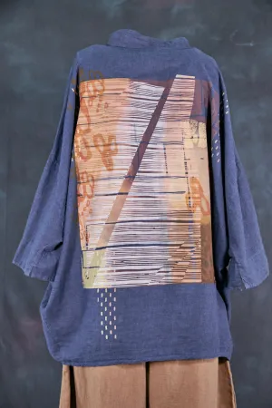 2329 Square Button Top Blue Ink-Abstract Cartography