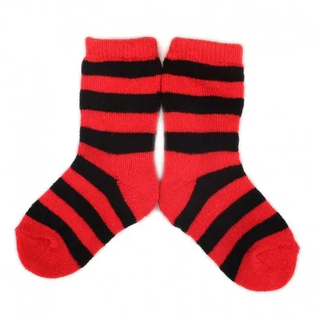 [3 Pack] Plush Stay-on socks 0-2 years - red with black stripes