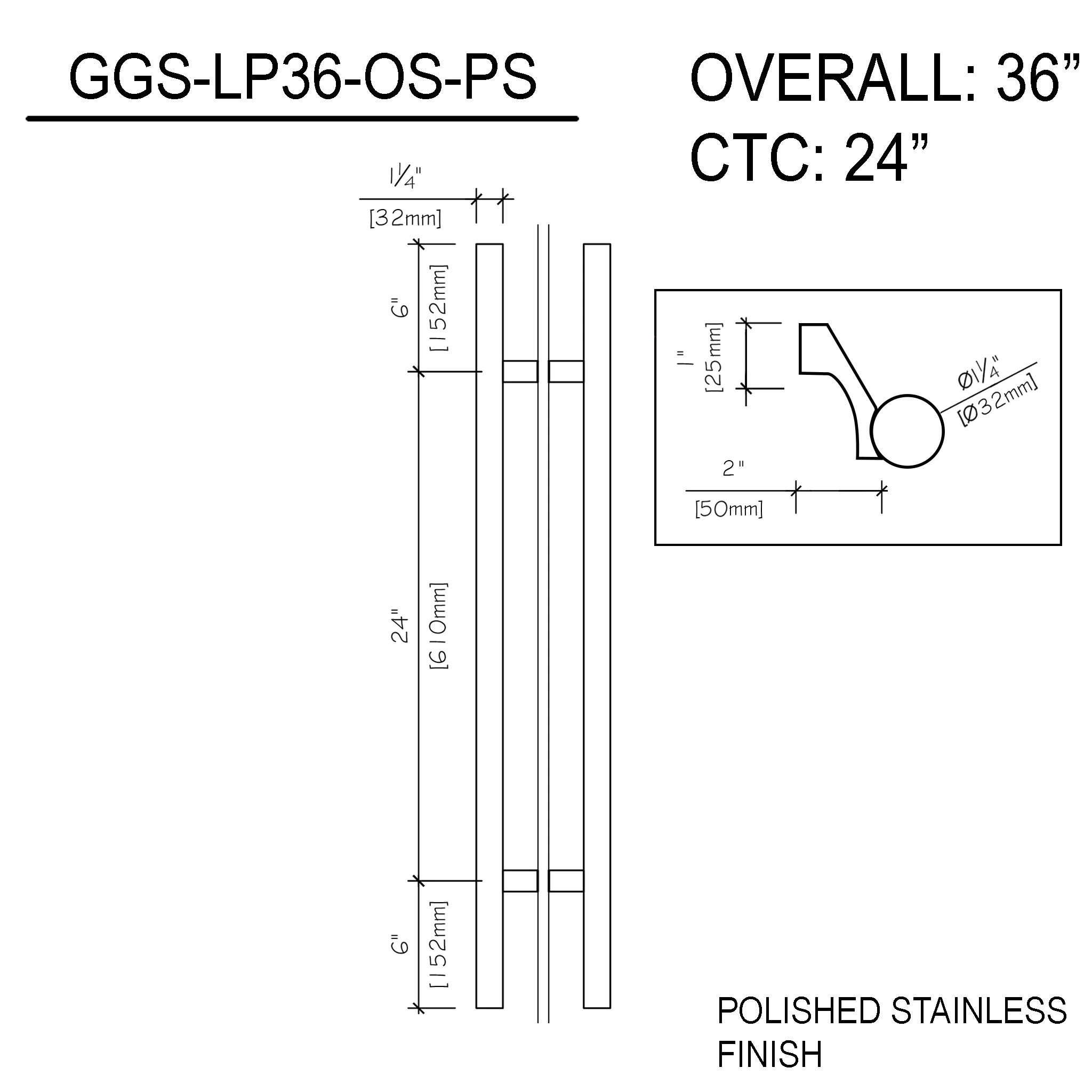 36" (24" CTC) Commercial LP - Offset (BS, PS, MBL)