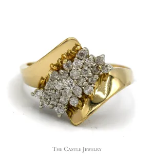 .38cttw Diamond Waterfall Cluster Ring in Bypass Designed 14k Yellow Gold Mounting