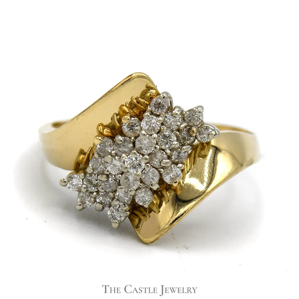 .38cttw Diamond Waterfall Cluster Ring in Bypass Designed 14k Yellow Gold Mounting