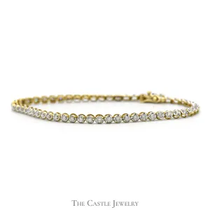 7 Inch 1cttw Illusion Set Round Diamond Link Tennis Bracelet in 10k Yellow Gold