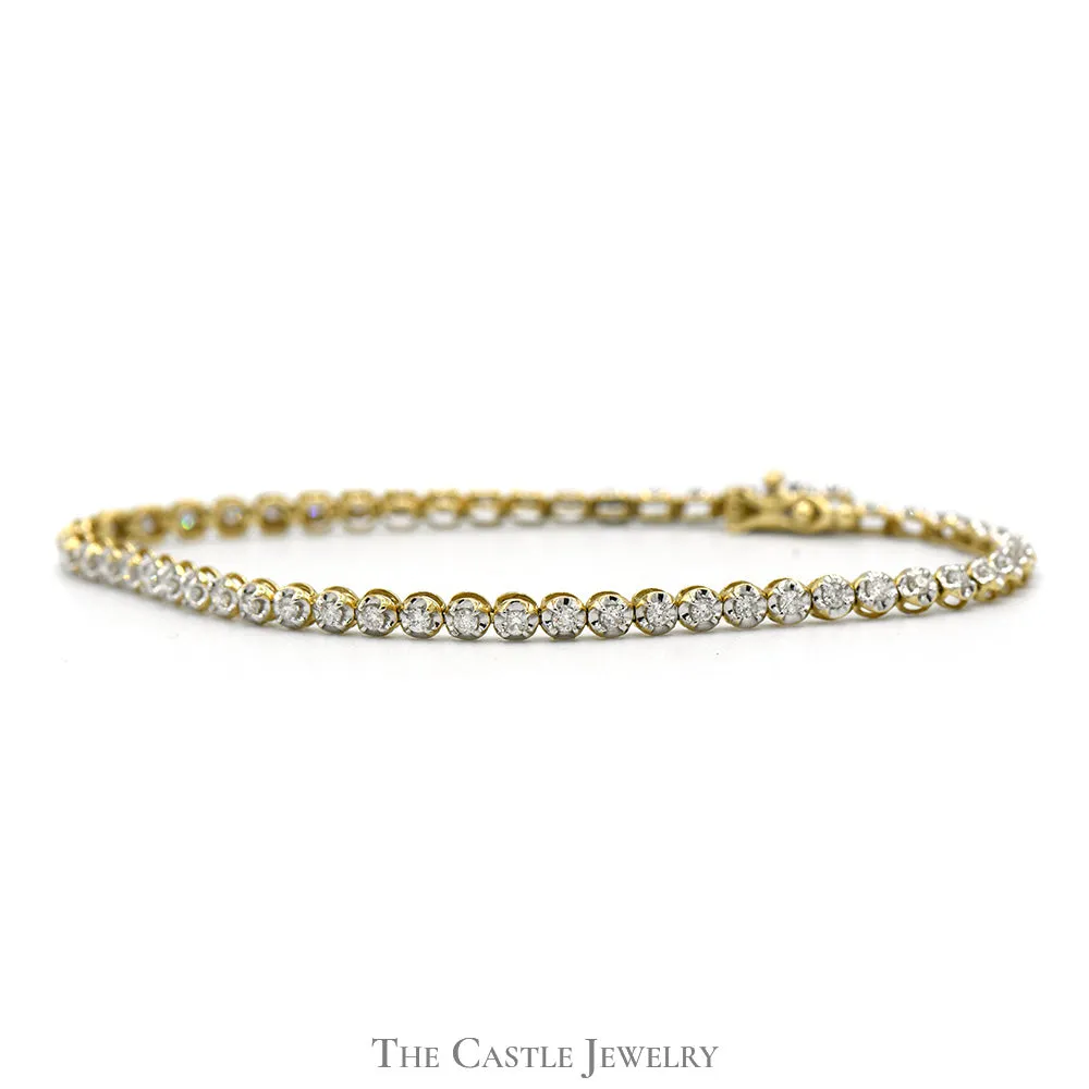 7 Inch 1cttw Illusion Set Round Diamond Link Tennis Bracelet in 10k Yellow Gold