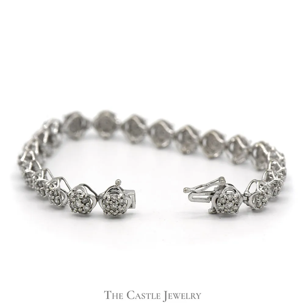 7 inch 3.5cttw Round Diamond Cluster Bracelet in 10k White Gold