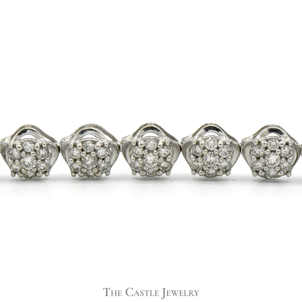 7 inch 3.5cttw Round Diamond Cluster Bracelet in 10k White Gold