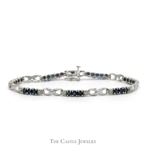 7 Inch Triple Sapphire and Diamond Link Bracelet in 10k White Gold