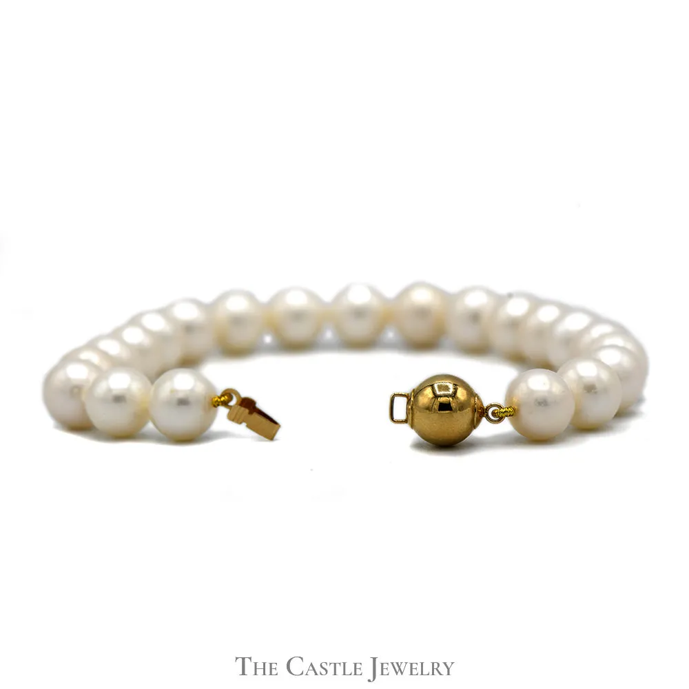 7(1/2) Inch 8mm Pearl Bracelet with 14k Yellow Gold Ball Clasp