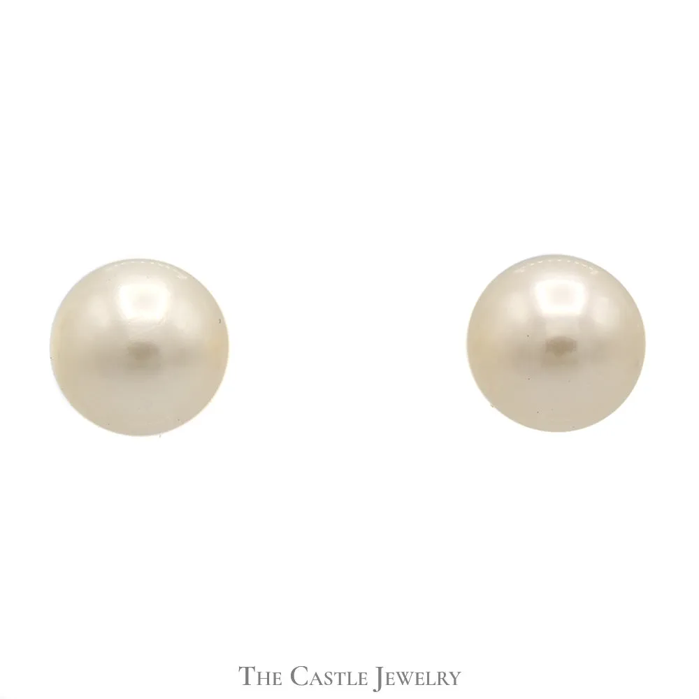 7mm White Pearl Stud Earrings in 14k Yellow Gold Butterfly Back Posts