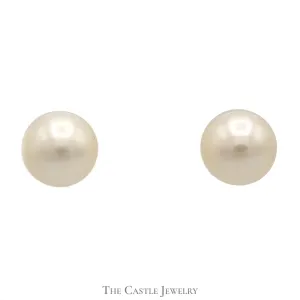 7mm White Pearl Stud Earrings in 14k Yellow Gold Butterfly Back Posts