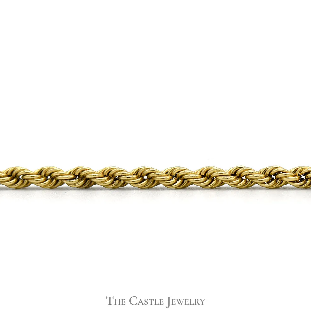 8 (1/4) inch 10k Yellow Gold Hollow Rope Chain Bracelet