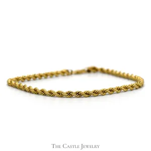 8 (1/4) inch 10k Yellow Gold Hollow Rope Chain Bracelet