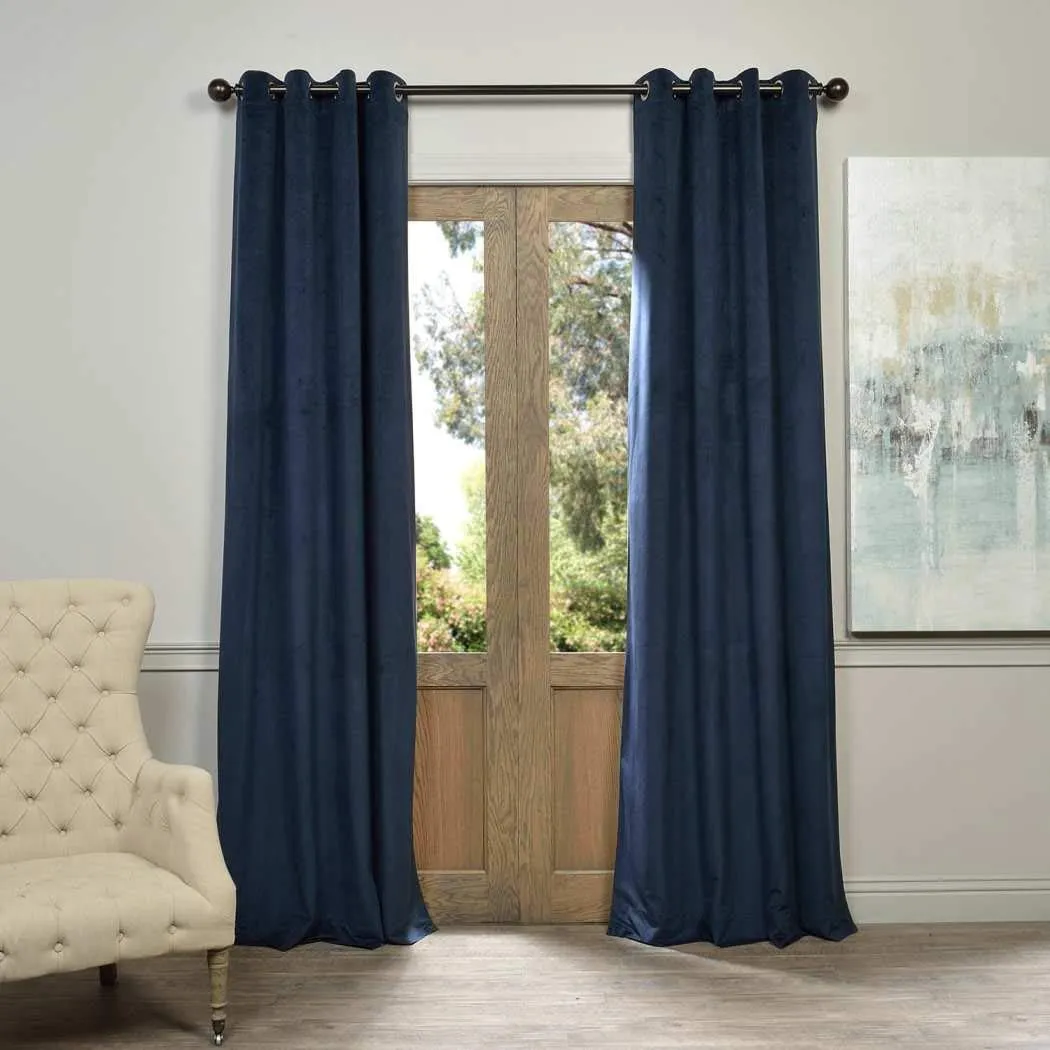 84 Inch Girls Midnight_blue Color Velvet Blackout Curtain Single