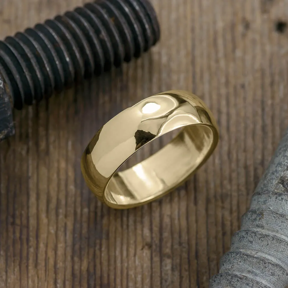 8mm 14k Yellow Gold Mens Wedding Band, Half Round High Polished