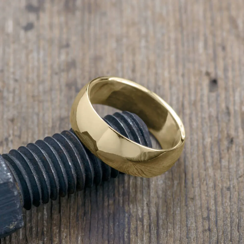 8mm 14k Yellow Gold Mens Wedding Band, Half Round High Polished