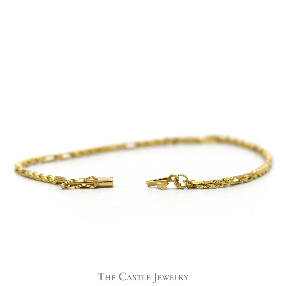 9 inch 14k Yellow Gold Figaro Rope Chain Bracelet with Barrel Clasp