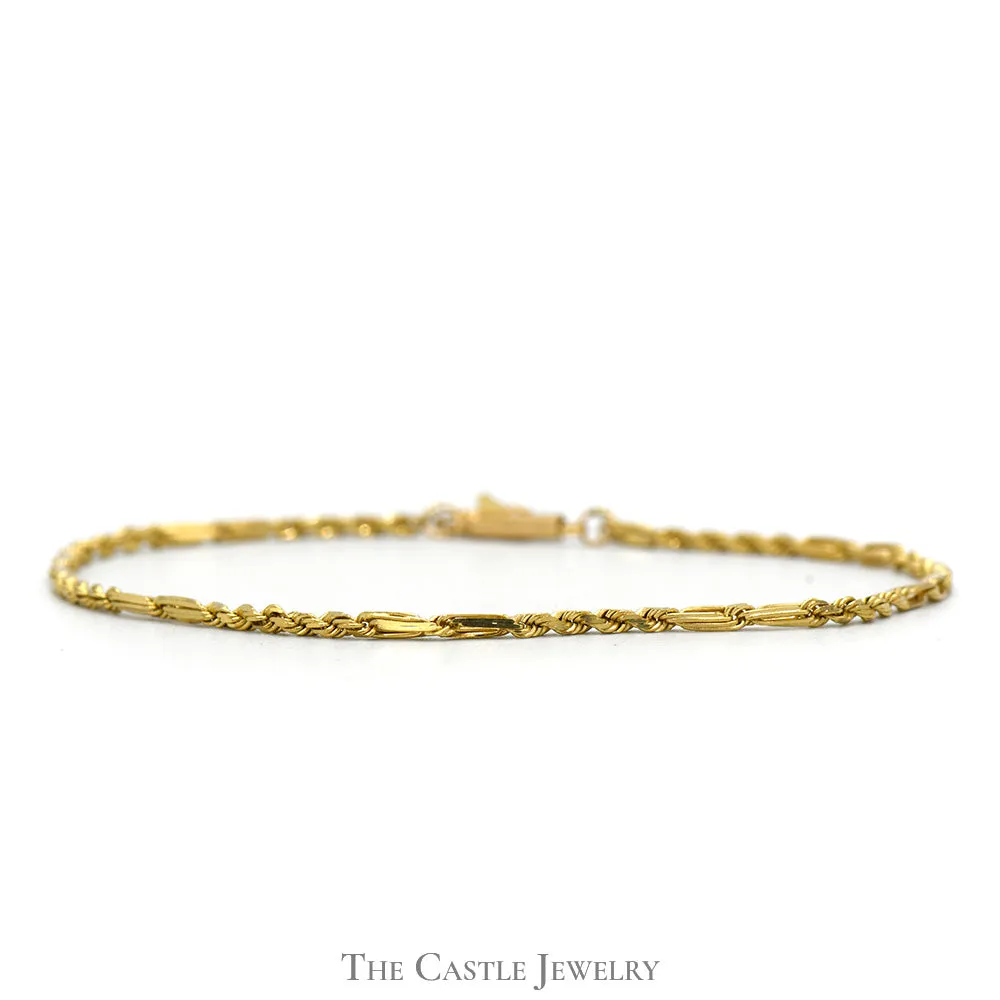 9 inch 14k Yellow Gold Figaro Rope Chain Bracelet with Barrel Clasp