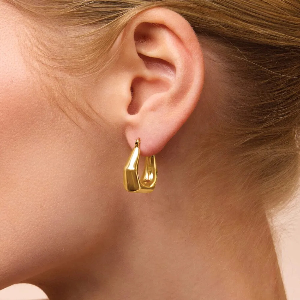 9ct Yellow Gold Silver Infused Graduated Angled Hoop Earrings