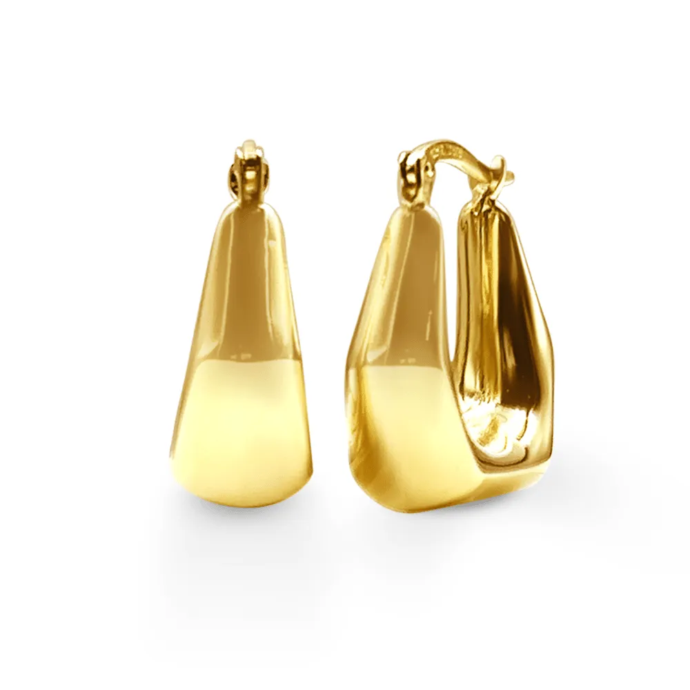 9ct Yellow Gold Silver Infused Graduated Angled Hoop Earrings