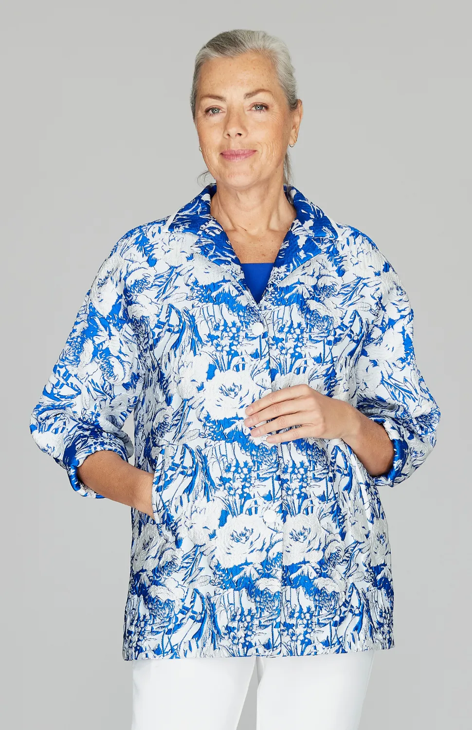 Abstract Flora Jacquard Button Front Collared Jacket
