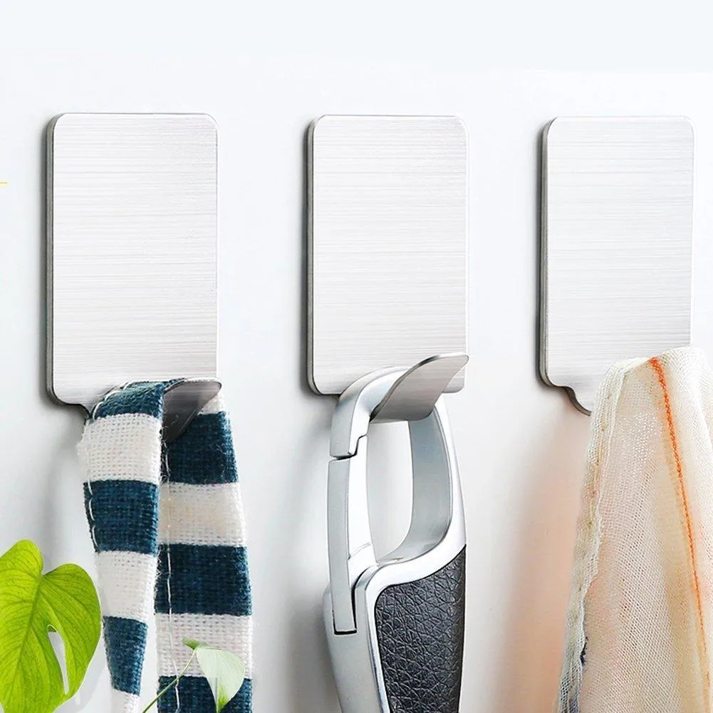 Adhesive Hooks, 16 Pack 3M Self Adhesive Wall Hooks for Key Robe Coat Towel, Heavy Duty Stainless Steel Wall Mount Hooks,for Kitchen Bathroom Toilet