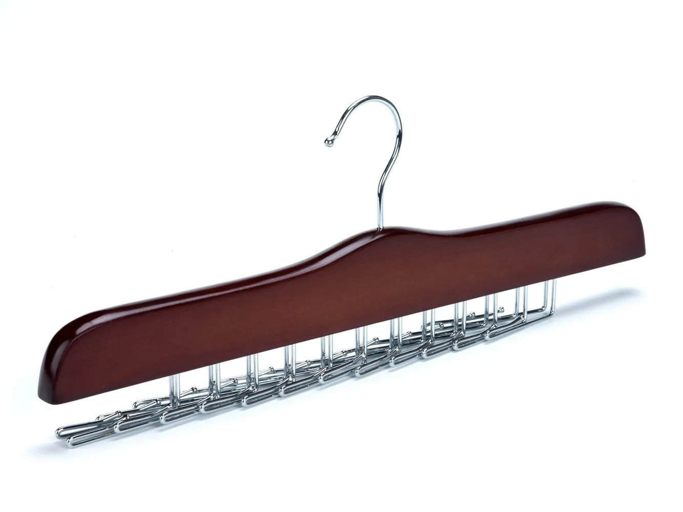 Amber Home Gugertree Wood Multifunctional Accessories Tie Belt Scarf Rack Hanger Holder Hook, Adjustable Clips for 24 Ties, 1-Pack (Chrome Hook)
