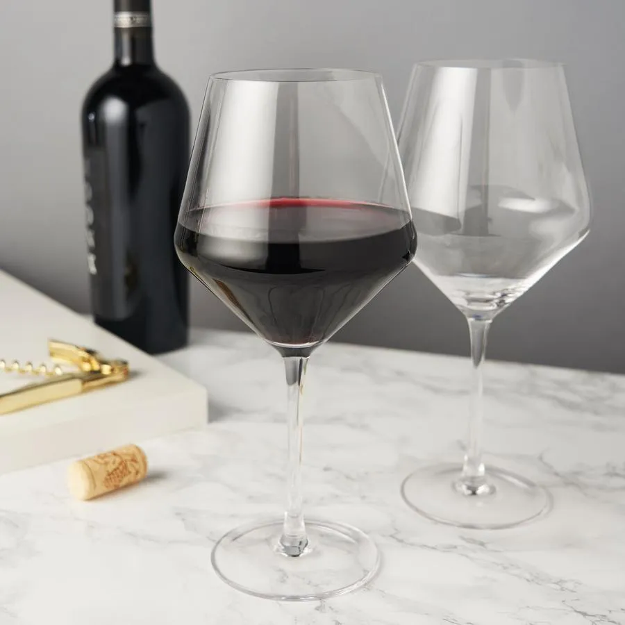 ANGLED CRYSTAL BURGUNDY GLASSES