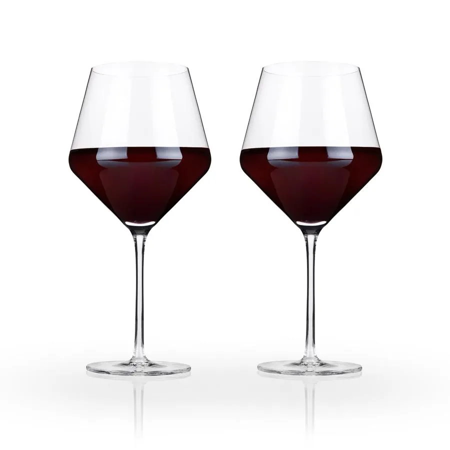 ANGLED CRYSTAL BURGUNDY GLASSES