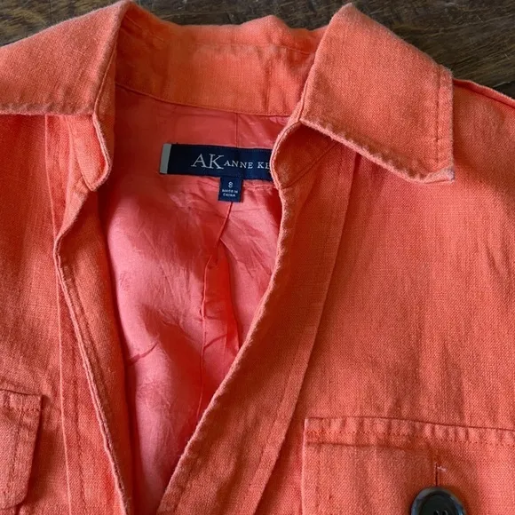 Anne Klein orange short sleeve linen top w buttons &amp; belt loops layering piece