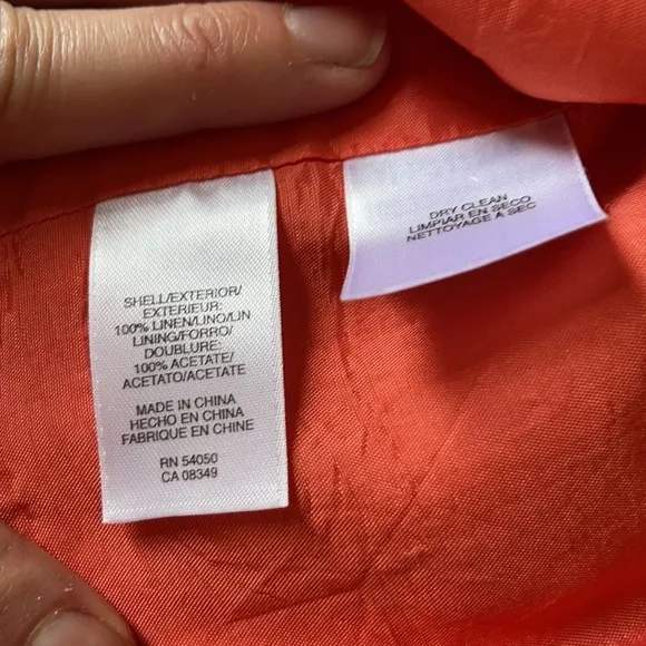 Anne Klein orange short sleeve linen top w buttons &amp; belt loops layering piece