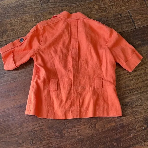 Anne Klein orange short sleeve linen top w buttons &amp; belt loops layering piece
