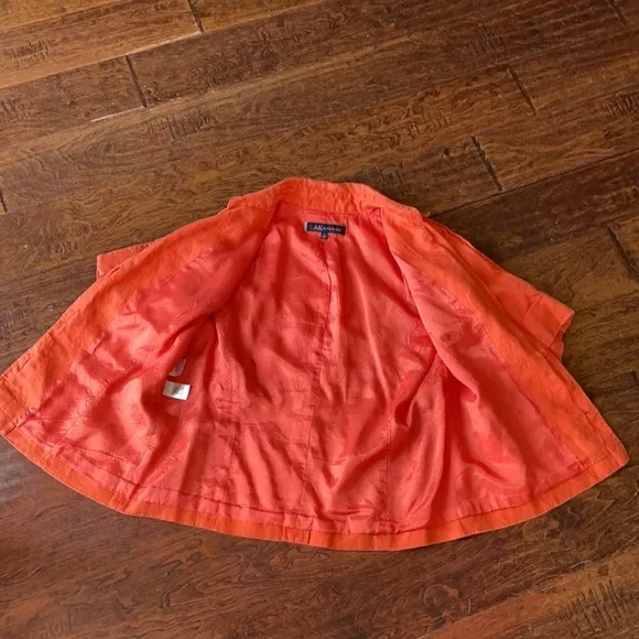 Anne Klein orange short sleeve linen top w buttons &amp; belt loops layering piece