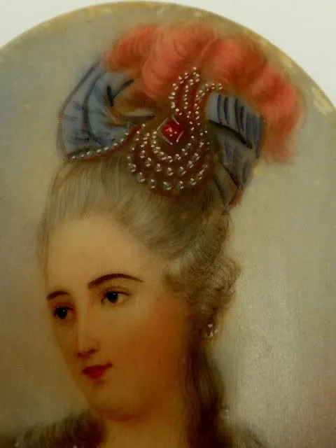 Antique French Portrait Miniature Ivory Madame Pompadour