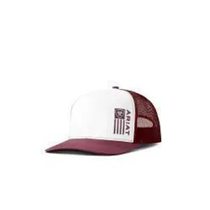 Ariat Burgundy/White Ballcap with Ariat Logo Flag Patch
