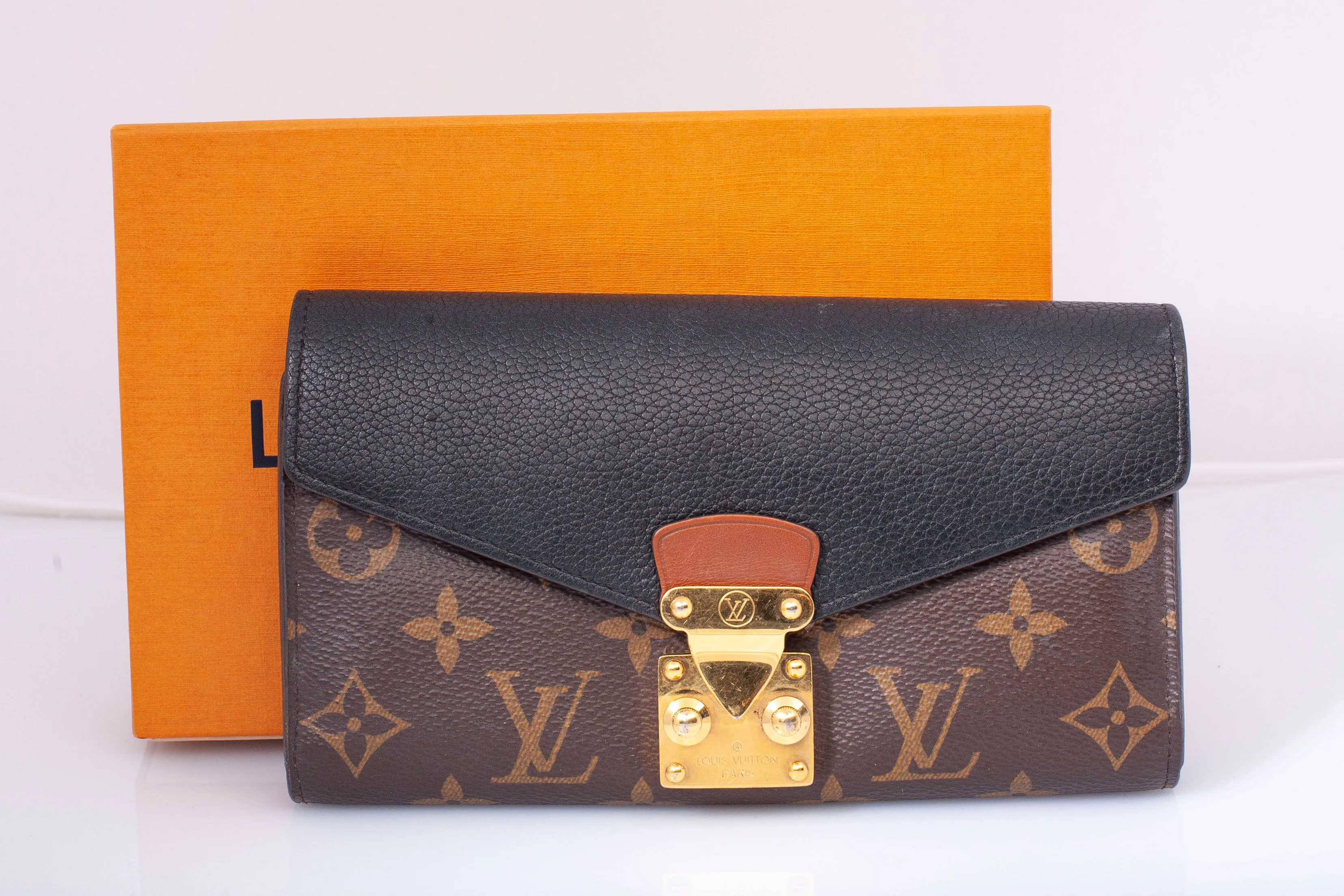 Authentic Louis Vuitton Black Monogram Canvas Pallas Wallet