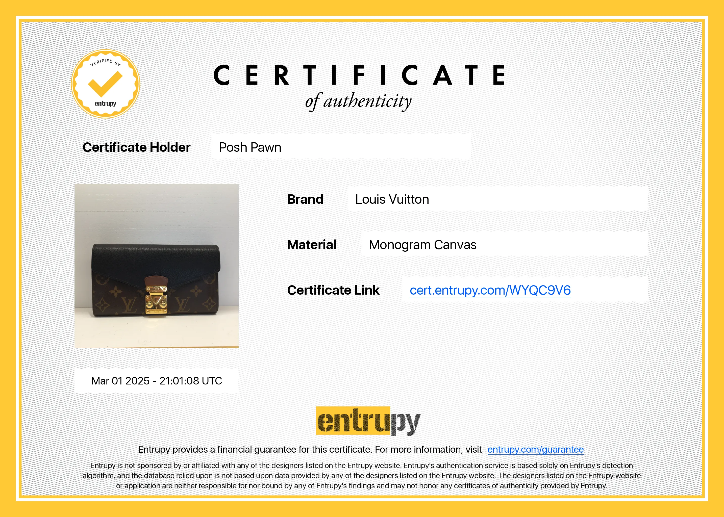 Authentic Louis Vuitton Black Monogram Canvas Pallas Wallet
