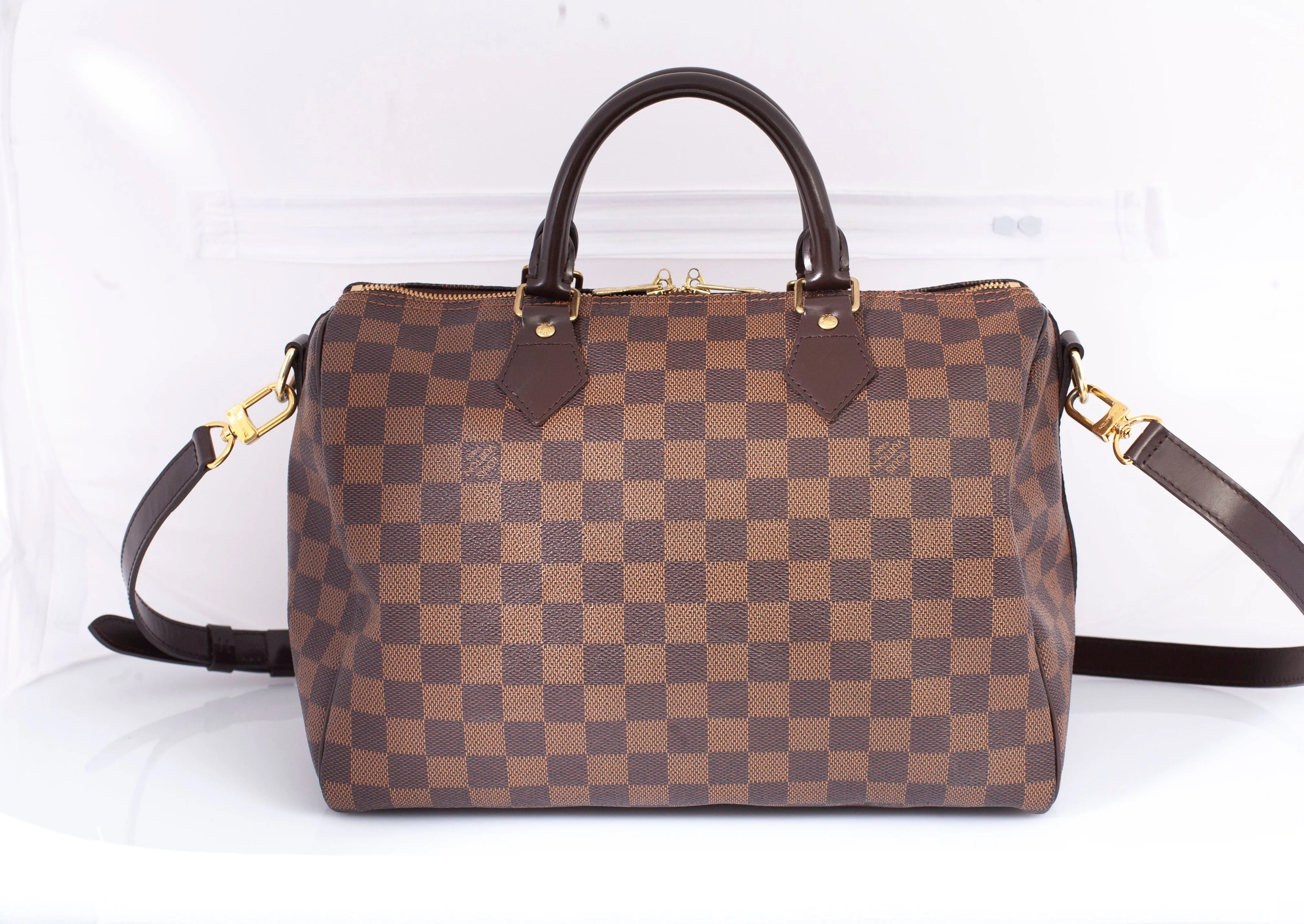 Authentic LOUIS VUITTON Damier Ebene Speedy 30 Bandouliere Shoulder Bag