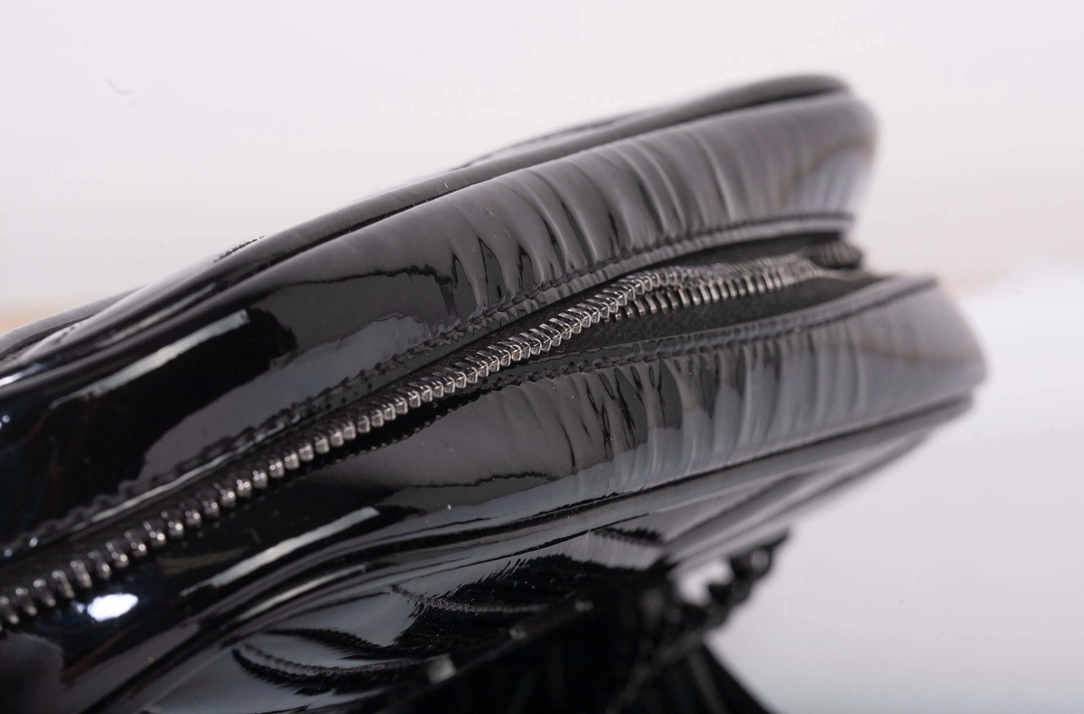 Authentic Saint Laurent Patent Matelassé Monogram Mini Lou Black Camera Bag
