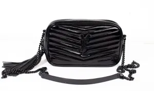 Authentic Saint Laurent Patent Matelassé Monogram Mini Lou Black Camera Bag