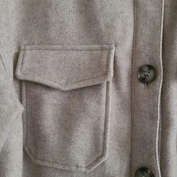 AVEC LES FILLES Button Front Boyfriend Shacket Oat Melange 69663 Women's Large