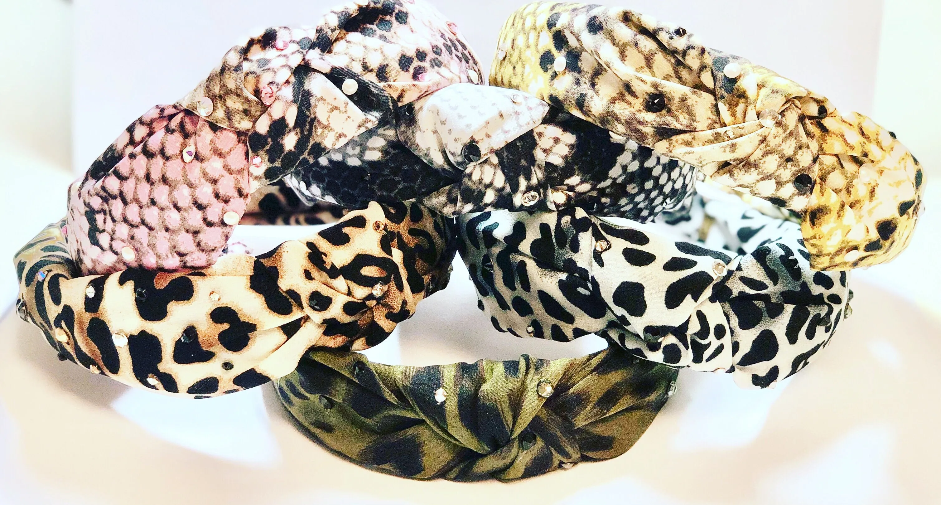 Bari Lynn Animal Print Twist Knot Headband with Crystals
