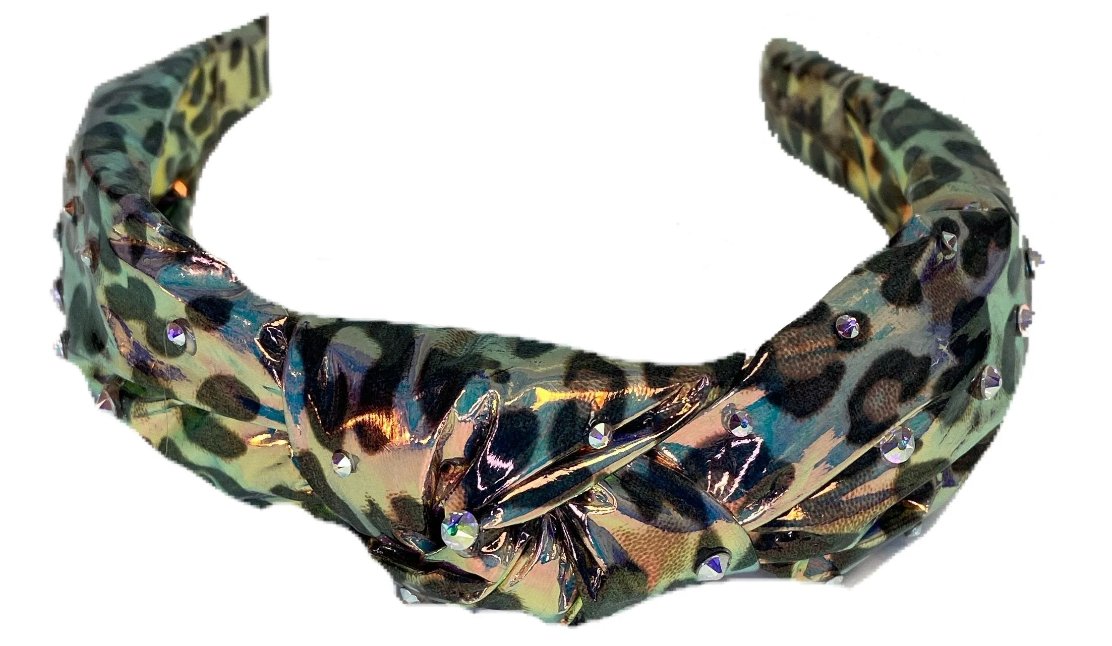 Bari Lynn Metallic Animal Print Knot Headband with Swarovksi Crystals
