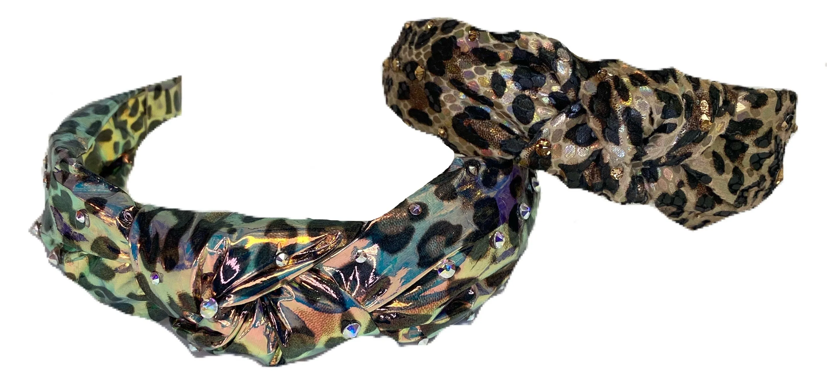 Bari Lynn Metallic Animal Print Knot Headband with Swarovksi Crystals