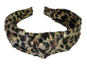 Bari Lynn Metallic Animal Print Knot Headband with Swarovksi Crystals